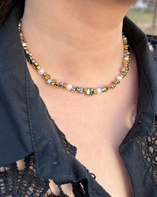Bicolor Hematite Pearl Choker