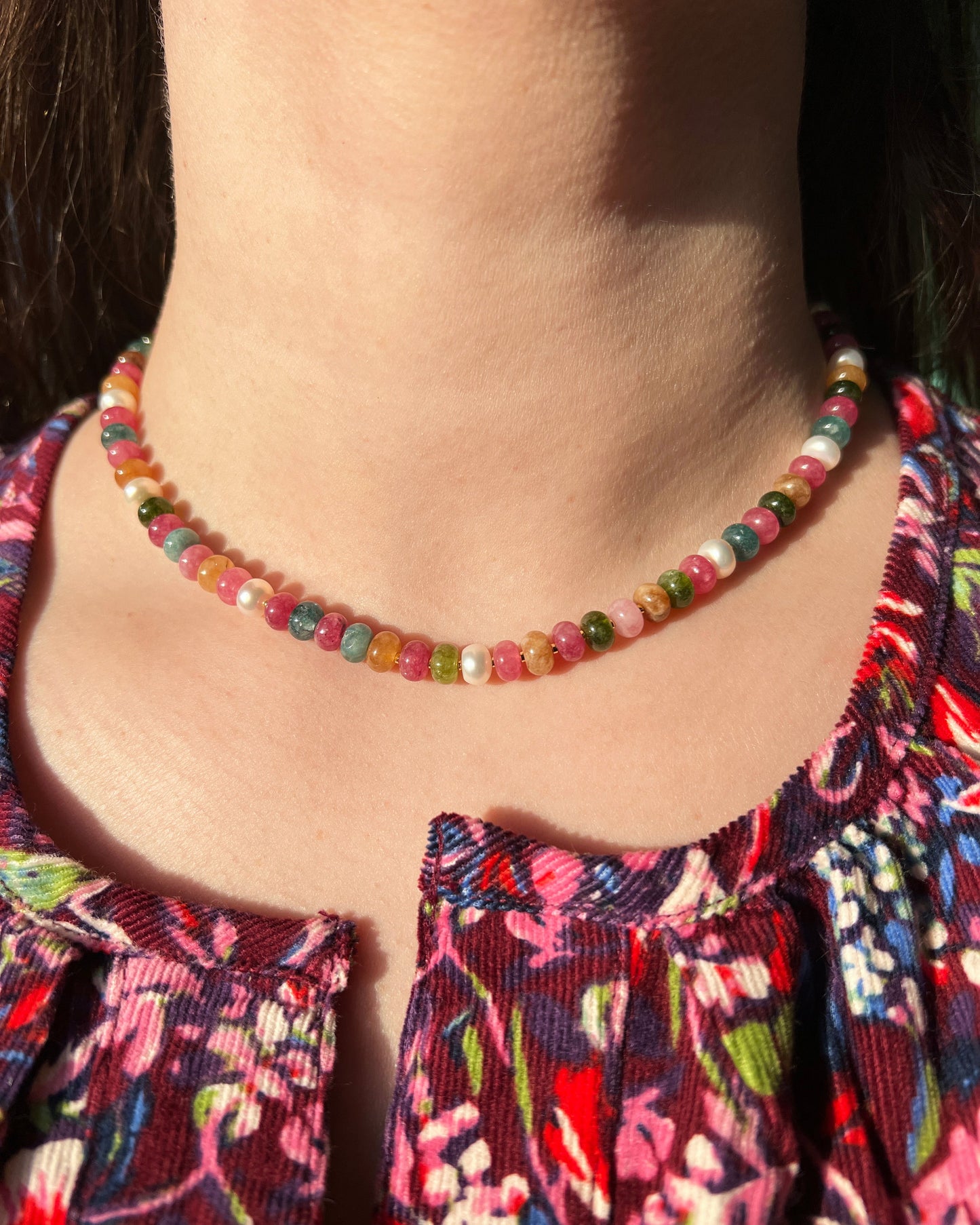 Multicolor Quartz Pearl Choker