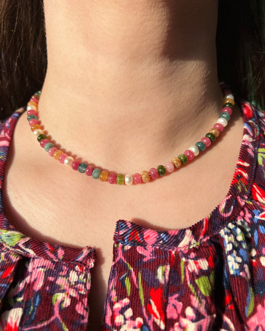 Multicolor Quartz Pearl Choker